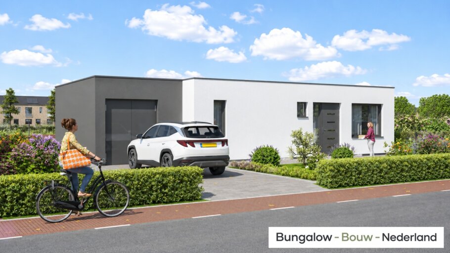 Levensloopbestendige bungalow L-178 met plat dak en garage