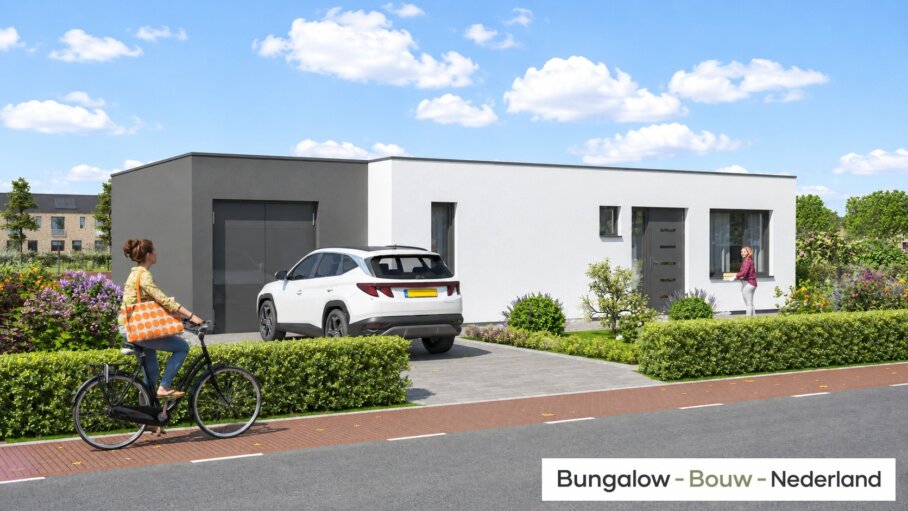 Levensloopbestendige bungalow L-178 met plat dak en garage