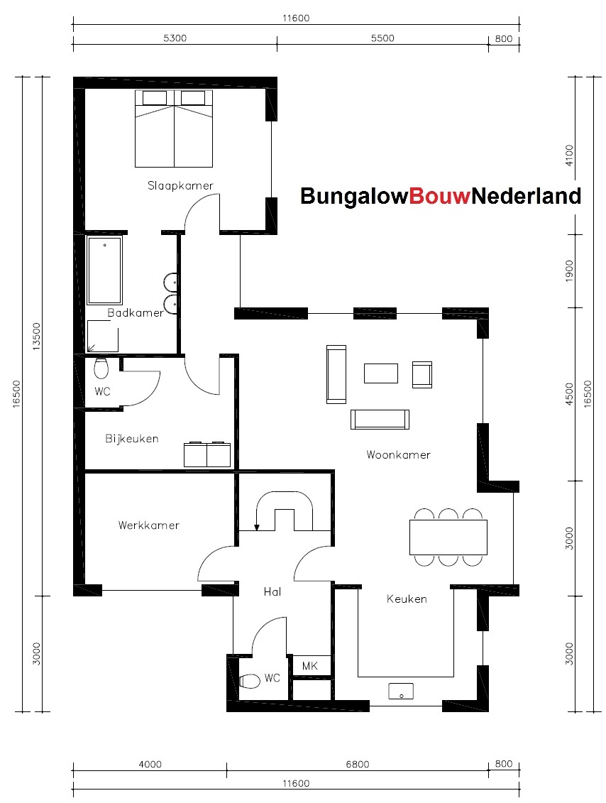 plattegrond indeling Semi-bungalow met plat dak kleine gastenverdieping H83