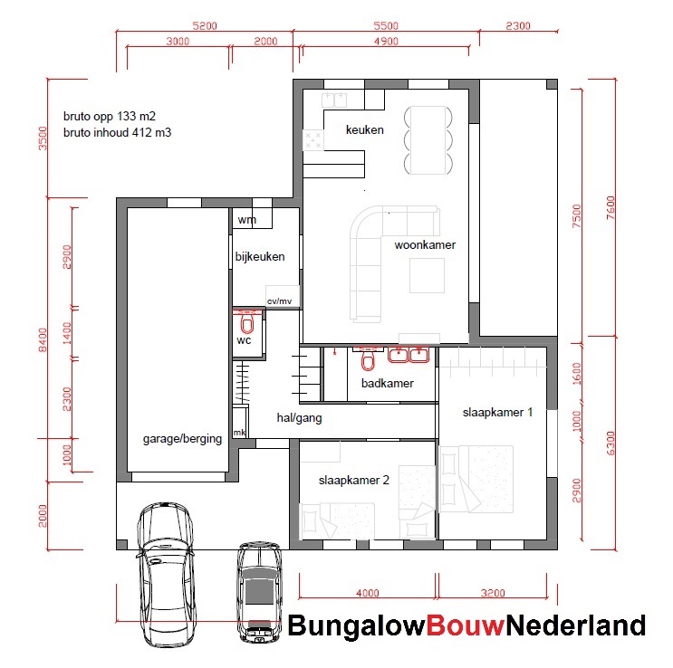 plattegrond indeling bungalow type L8