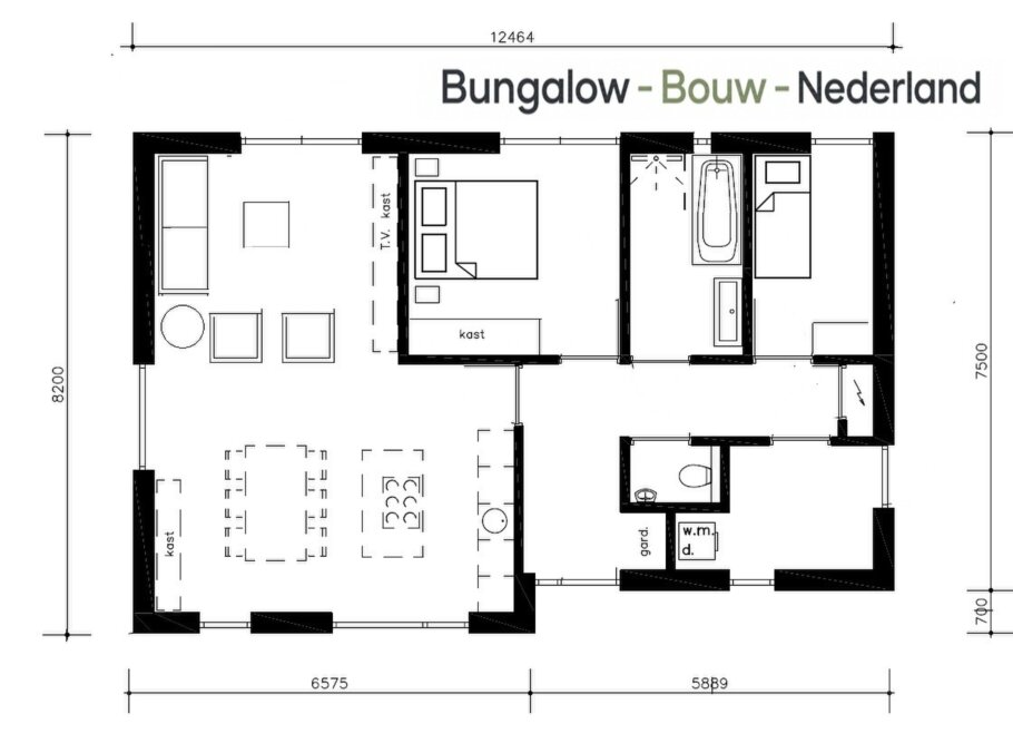 Betaalbare 100 m2 bungalow met laag hellend dak L-154 LK