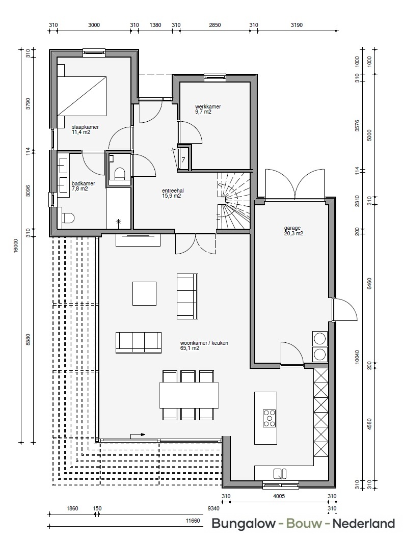 Bungalowbouwnederland H329 levensloopbestendig met gastenverdieping staalframebouw  