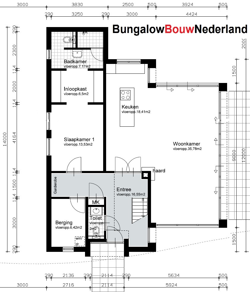 plattegrond indeling moderne kubistische woning slapen begane grond met verdieping H30 