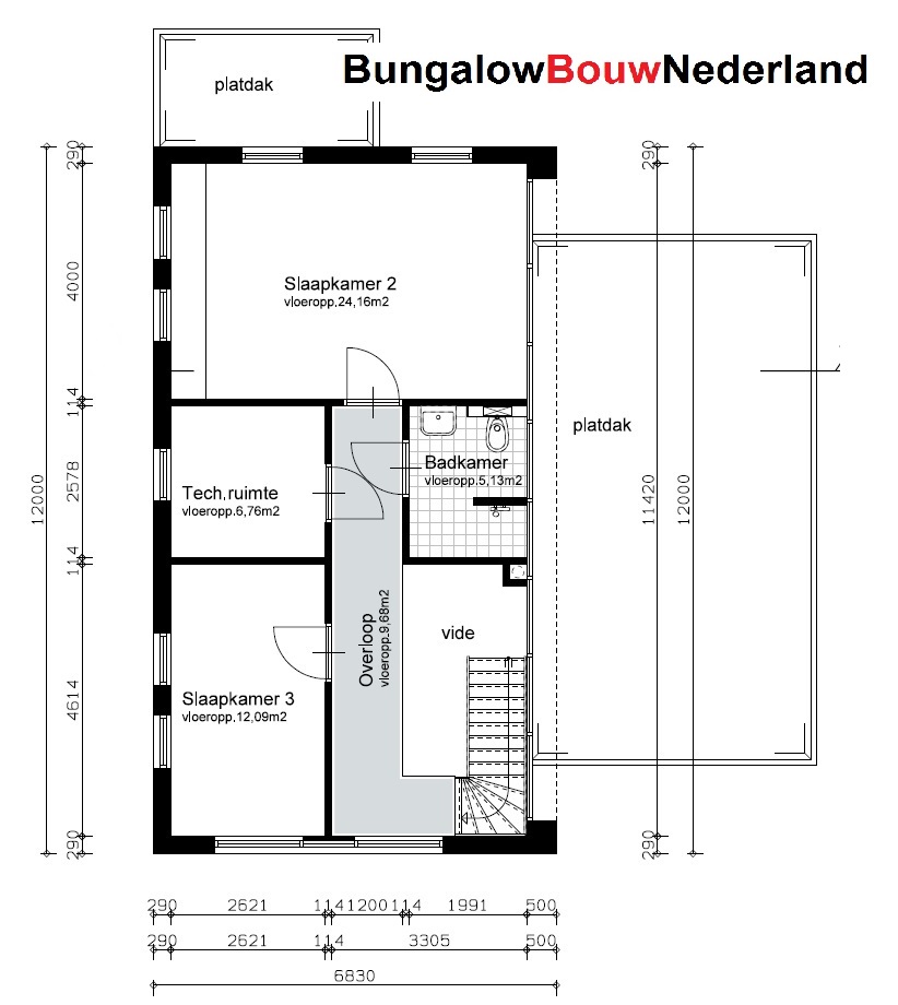 plattegrond indeling moderne kubistische woning slapen begane grond met verdieping H30 