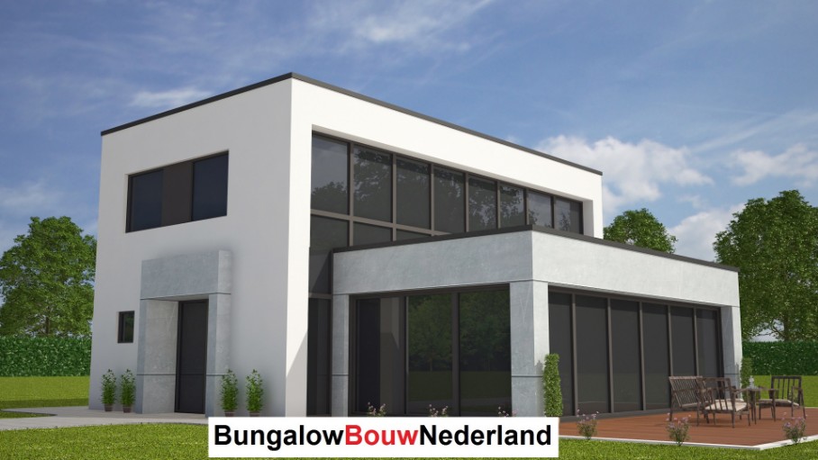 plattegrond indeling moderne kubistische woning slapen begane grond met verdieping H30 