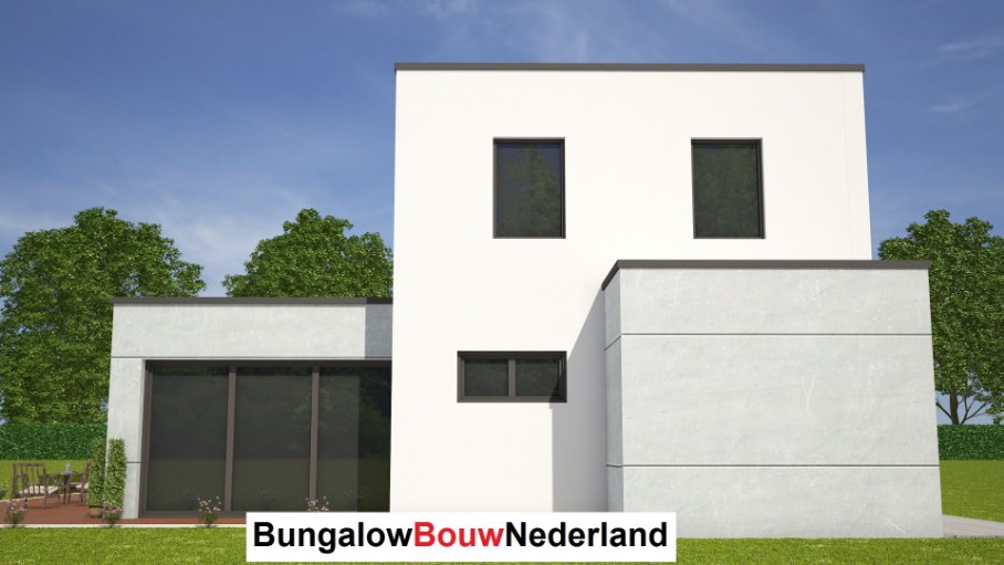 plattegrond indeling moderne kubistische woning slapen begane grond met verdieping H30 