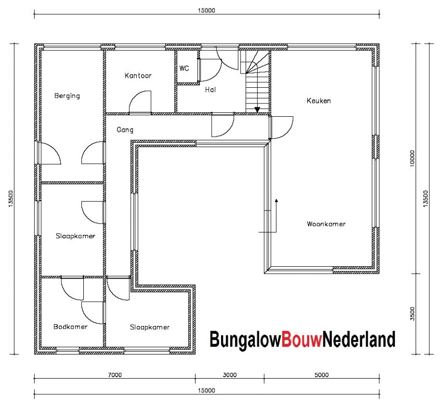 plattegrond indeling patiobungalow met plat dak type L9