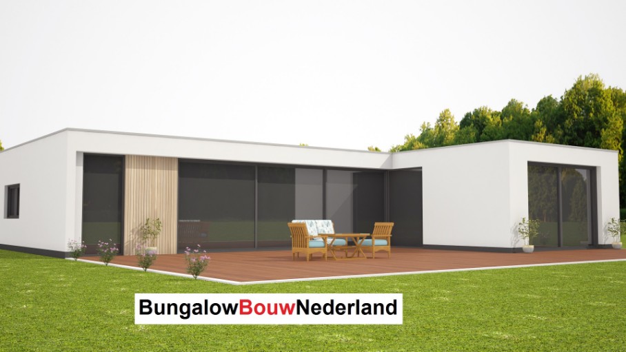 plattegrond moderne bungalow met overdekt terras en plat dak bouwen ontwerp L81