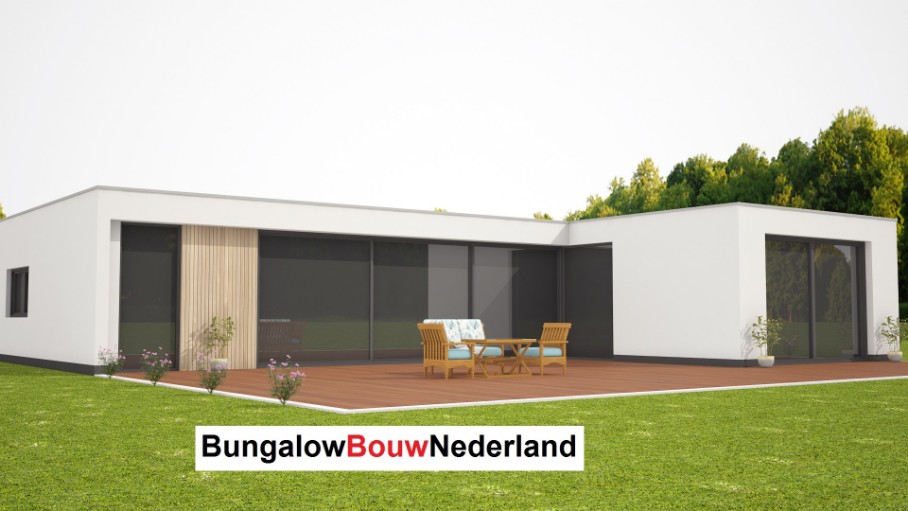 plattegrond moderne bungalow met overdekt terras en plat dak bouwen ontwerp L81 plattegrond moderne bungalow met overdekt terras en plat dak bouwen ontwerp L81