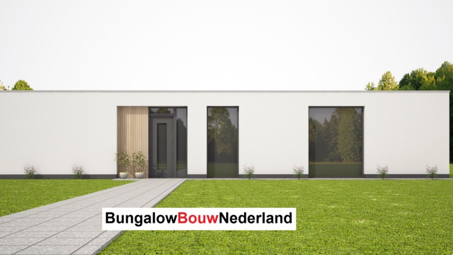 plattegrond moderne bungalow met overdekt terras en plat dak bouwen ontwerp L81