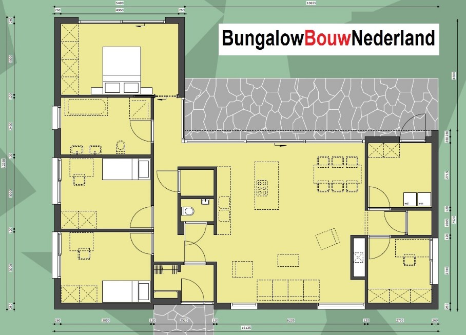 plattegrond moderne bungalow met plat dak bouwen ontwerp L81plattegrond indeling