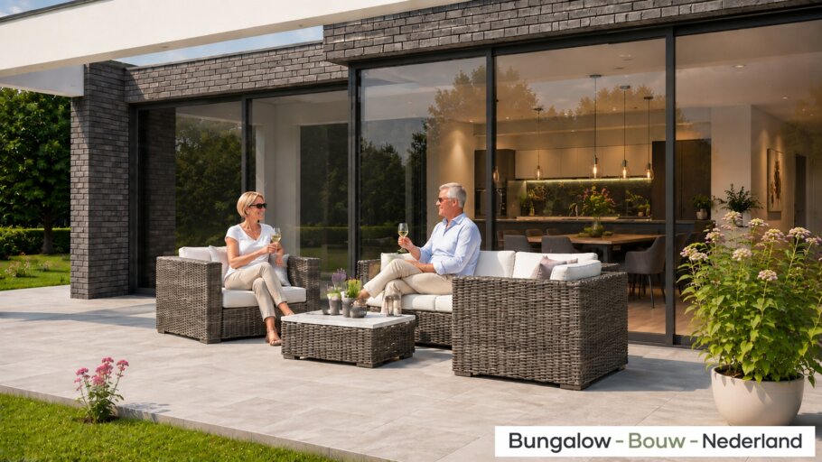 Royale moderne bungalow L-42 met plat dak en groot terras