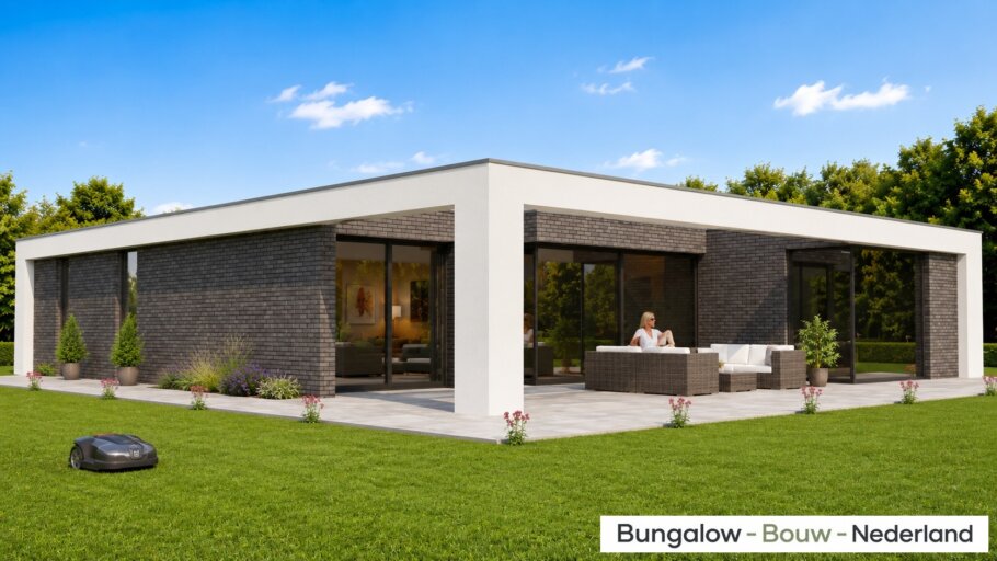 Royale moderne bungalow L-42 met plat dak en groot terras