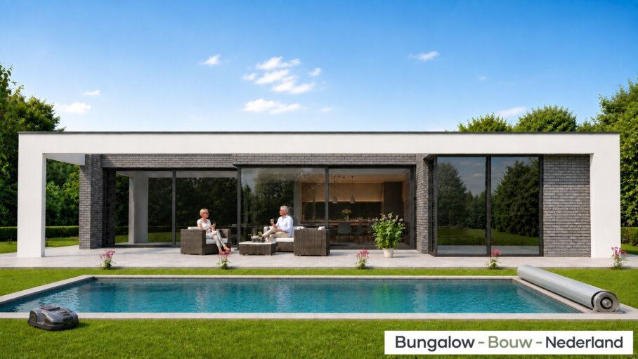 Royale moderne bungalow L-42 met plat dak en groot terras