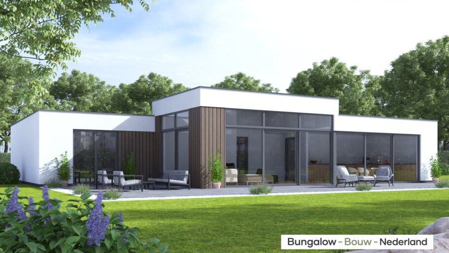 Moderne bungalow L-170 met verhoogde woonkamer en hoog plafond