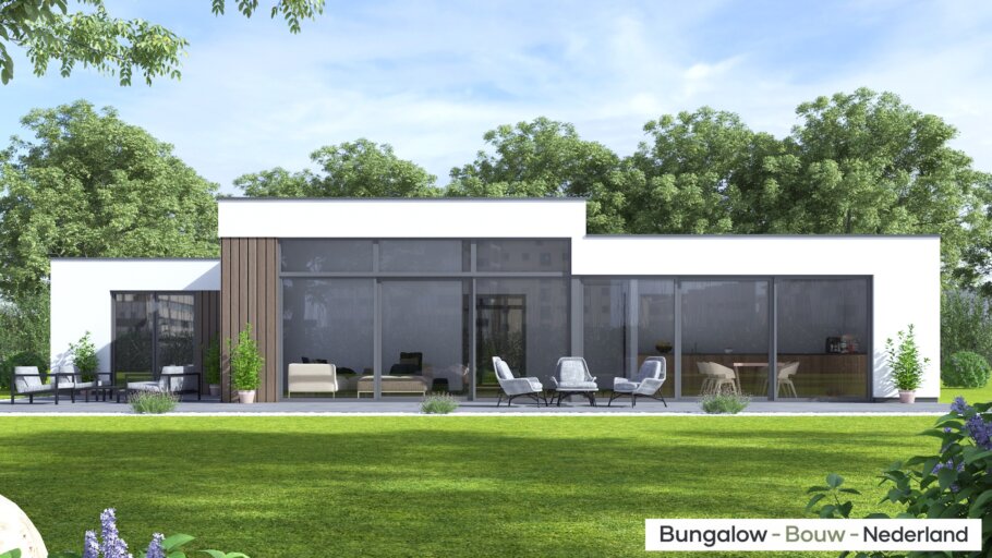 Moderne bungalow L-170 met verhoogde woonkamer en hoog plafond