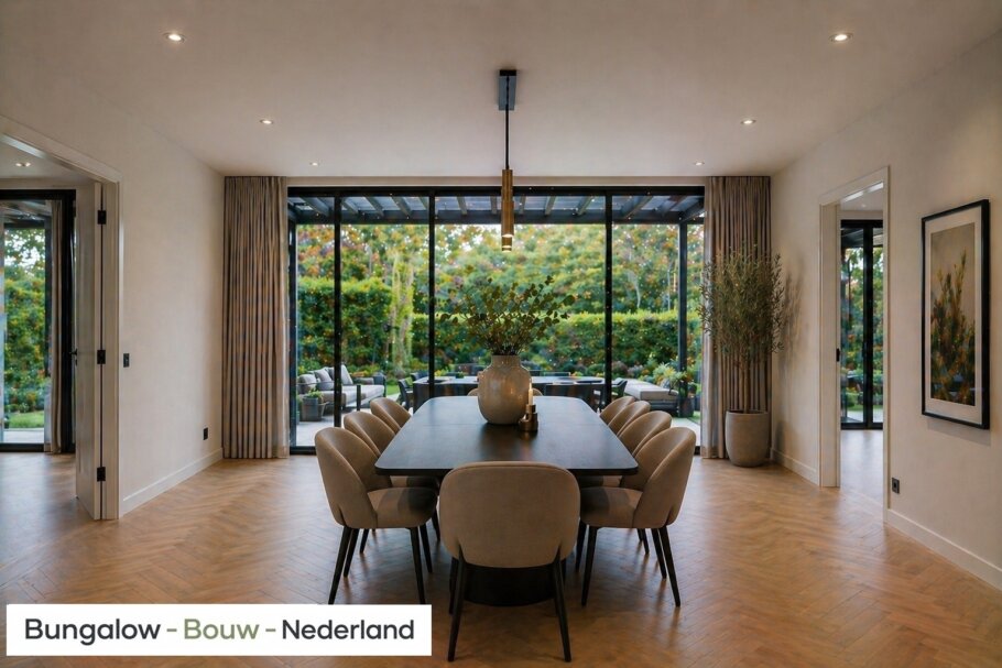 Modern interieur van een levensloopbestendige bungalow met veel licht en luxe afwerking