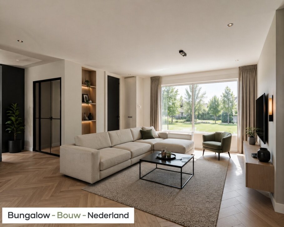 Modern interieur van een levensloopbestendige bungalow met veel licht en luxe afwerking