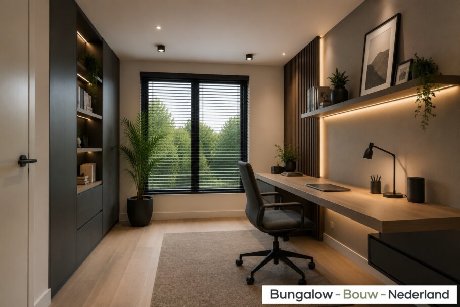 Modern interieur van gelijkvloerse woning A-82 met woonkamer, leefkeuken, slaapkamer en grote glaspartijen