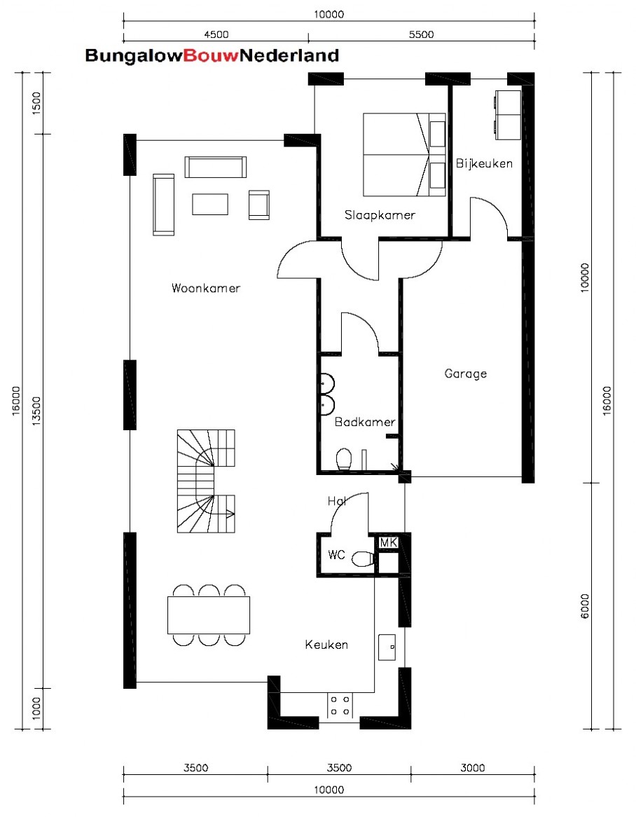 semi-bungalow alles gelijksvloers met kleine verdiepingtype plattegrond indeling H73