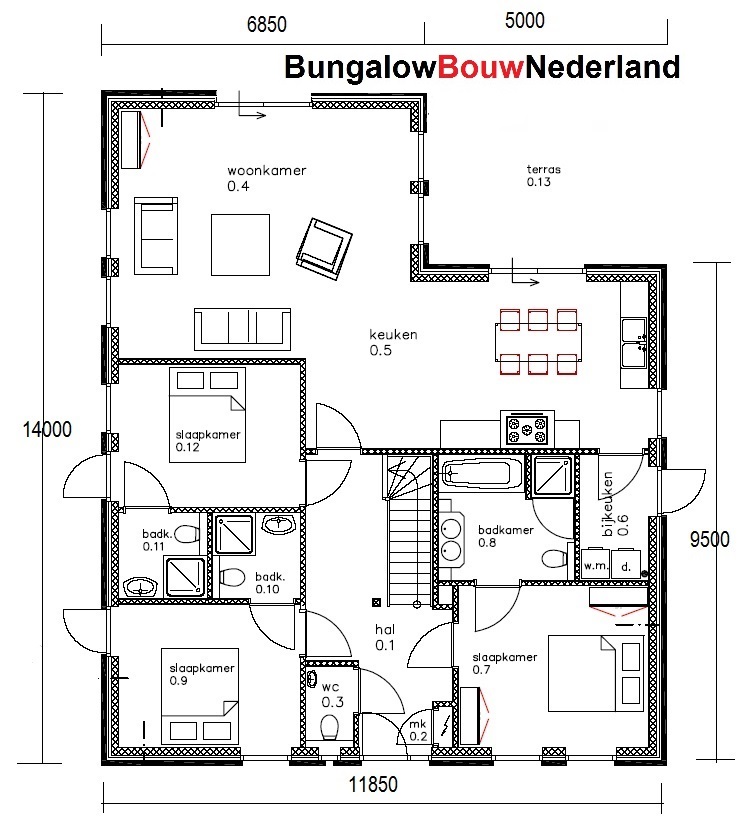 semibungalow gelijkvloers met zolderverdieping ontwerp L11 