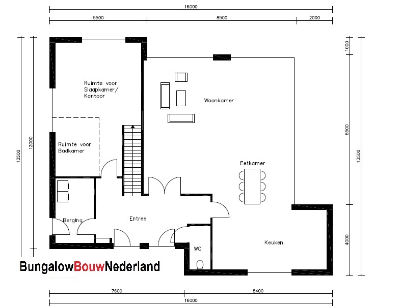 wonen en slapen begane grond  gelijkvloerse woning plattegrond kleine opbouwverdieping H75